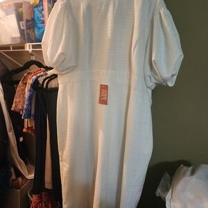 Ivy City Co White Puff Sleeve Midi Dress